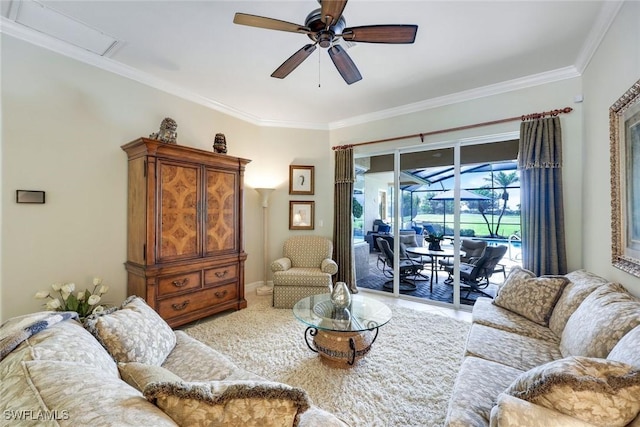 10026 Lions Bay Ct, Naples, FL 34120 - living room with a ceiling fan and crown molding