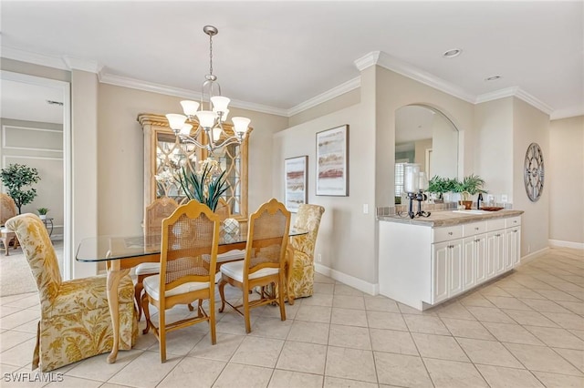 9121 Southmont Cv Unit 204, Fort Myers, FL 33908 - dining room featuring a chandelier, light tile patterned floors, ornamental molding, and baseboards