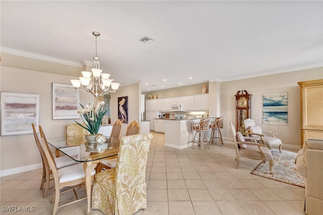 9121 Southmont Cv Unit 204, Fort Myers, FL 33908 - dining area with a chandelier, light tile patterned flooring, baseboards, ornamental molding, and recessed lighting
