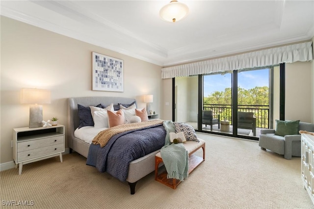 2768 Tiburon Blvd E Unit 202, Naples, FL 34109 - carpeted bedroom with crown molding, access to exterior, and a raised ceiling