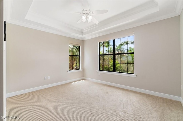 2768 Tiburon Blvd E Unit 202, Naples, FL 34109 - carpeted spare room with a tray ceiling, ornamental molding, ceiling fan, and baseboards