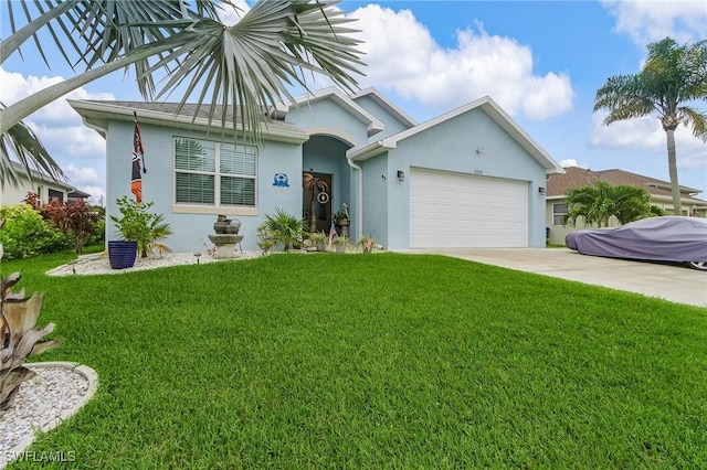 2220 Isle Of Pines Ave, Fort Myers, FL 33905 - ranch-style home featuring stucco siding, a garage, concrete driveway, and a front yard