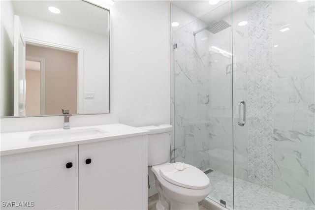 4779 31st Pl SW, Naples, FL 34116 - full bath with toilet, a marble finish shower, vanity, and recessed lighting