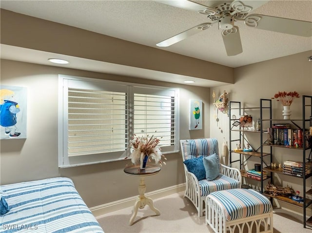 100 N Collier Blvd Unit 803, Marco Island, FL 34145 - sitting room featuring carpet, a ceiling fan, a textured ceiling, and recessed lighting
