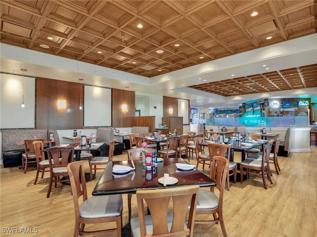 28979 Vermillion Ln, Bonita Springs, FL 34135 - dining space featuring light wood-type flooring, recessed lighting, and an ornate ceiling