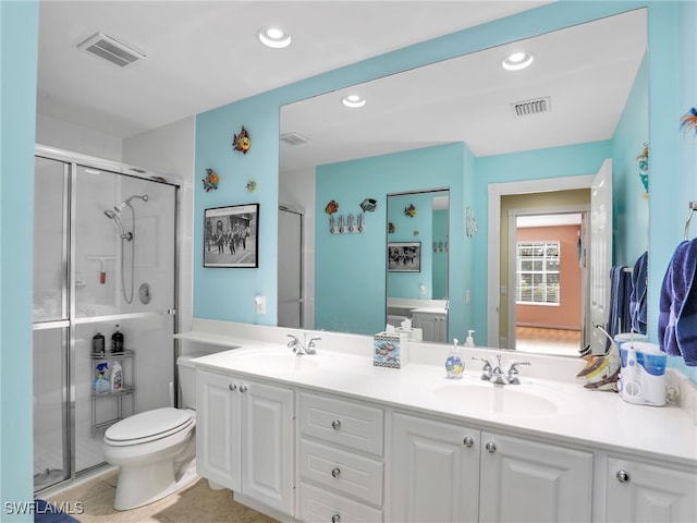 28979 Vermillion Ln, Bonita Springs, FL 34135 - full bath with double vanity, a stall shower, recessed lighting, and tile patterned floors