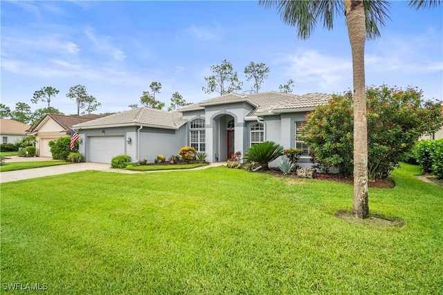 8423 Gleneagle Way, Naples, FL 34120 - mediterranean / spanish-style home featuring stucco siding, a tiled roof, driveway, and an attached garage