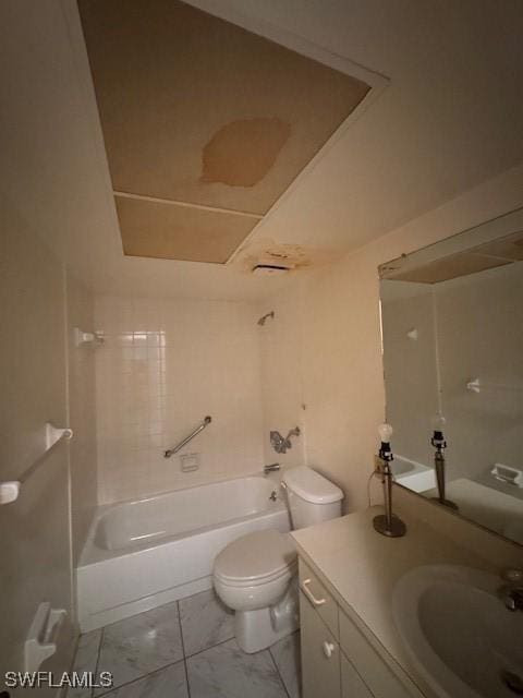 3911 Country Club Blvd Unit 102, Cape Coral, FL 33904 - full bathroom featuring vanity, toilet, shower / tub combination, and marble look tiles