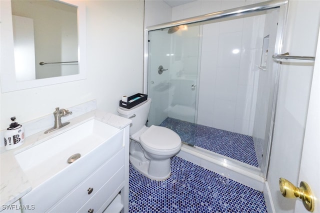 12964 Meadowood Ct, Fort Myers, FL 33919 - full bath with toilet, a stall shower, vanity, and tile patterned floors