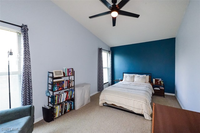 12964 Meadowood Ct, Fort Myers, FL 33919 - bedroom featuring carpet floors, lofted ceiling, ceiling fan, and baseboards
