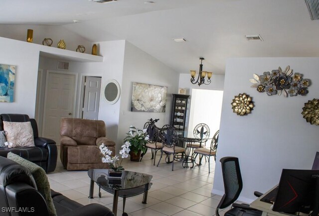 4191 18th Pl SW, Naples, FL 34116 - living area with lofted ceiling, a chandelier, and light tile patterned floors