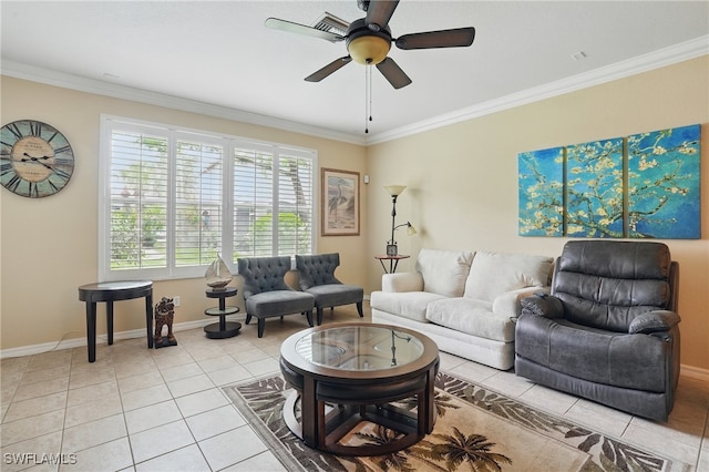 10020 Ravello Blvd, Fort Myers, FL 33905 - tiled living area featuring ornamental molding, a ceiling fan, and baseboards