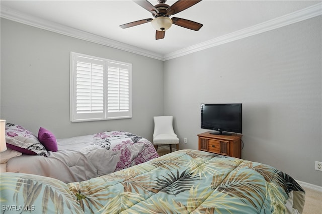 10020 Ravello Blvd, Fort Myers, FL 33905 - carpeted bedroom with ornamental molding, ceiling fan, and baseboards