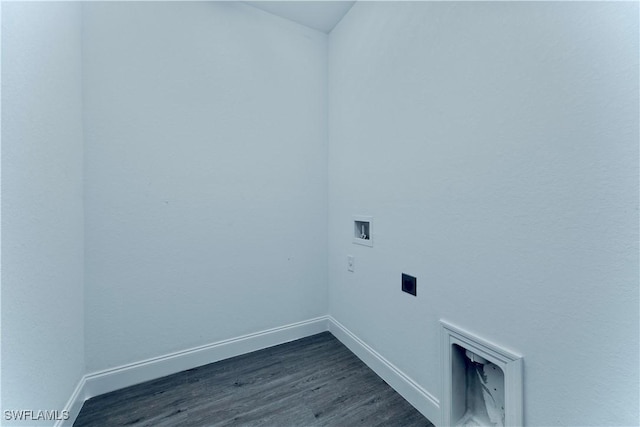 352 Rawlings Ave, Lehigh Acres, FL 33974 - laundry room featuring washer hookup, hookup for an electric dryer, dark wood-style flooring, and baseboards