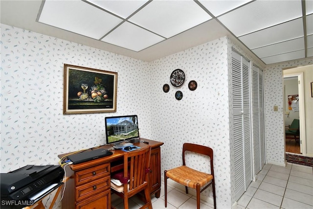 104 Waterview Ave, Lehigh Acres, FL 33936 - home office featuring wallpapered walls and light tile patterned floors