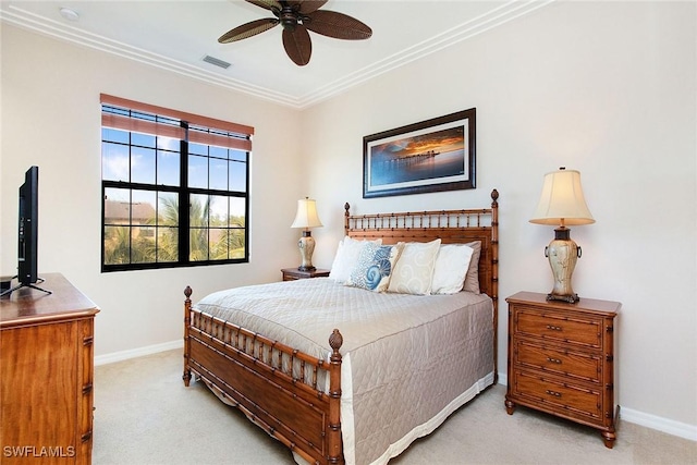 9065 Albion Ln N Unit 4909, Naples, FL 34113 - bedroom with light colored carpet, ornamental molding, and ceiling fan