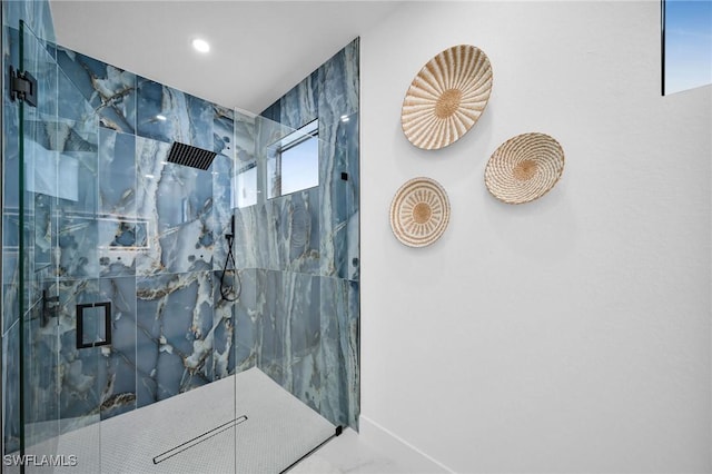 1921 SW 4th St, Cape Coral, FL 33991 - bathroom featuring a marble finish shower and recessed lighting