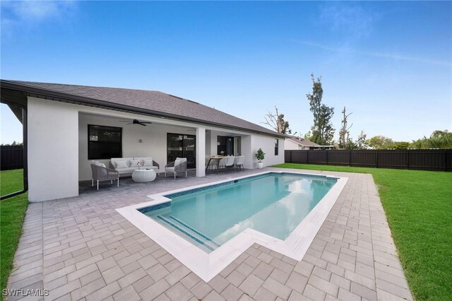 1921 SW 4th St, Cape Coral, FL 33991 - view of pool featuring an outdoor living space, a patio, and ceiling fan