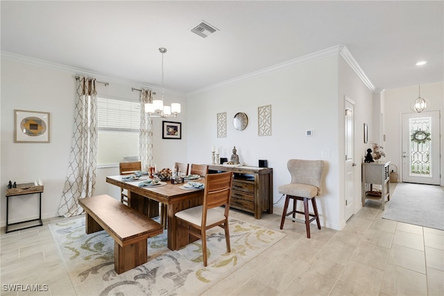 16126 Rosemallow Ln, Alva, FL 33920 - dining area with a chandelier, crown molding, and baseboards