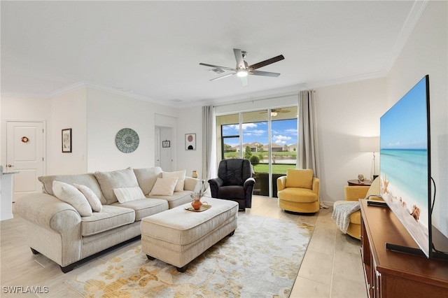 16126 Rosemallow Ln, Alva, FL 33920 - living room with a ceiling fan and crown molding