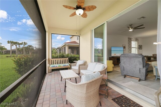 16126 Rosemallow Ln, Alva, FL 33920 - sunroom featuring ceiling fan and outdoor lounge area