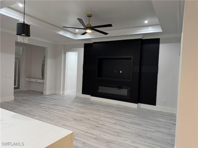 367 10th St NE, Naples, FL 34120 - detailed view of a raised ceiling, wood finished floors, a ceiling fan, recessed lighting, and wooden ceiling