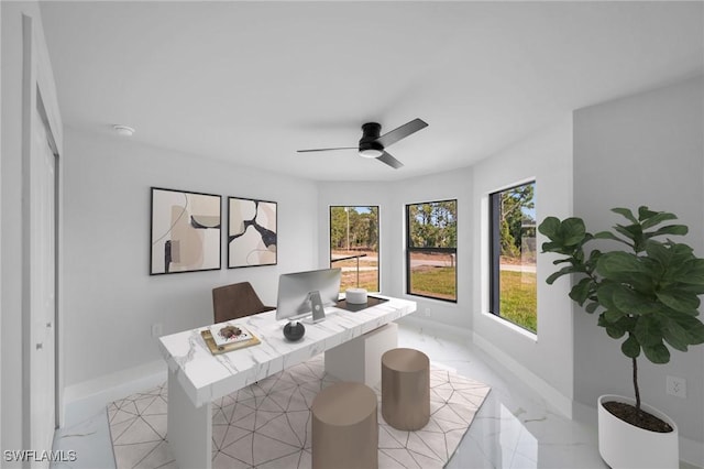 2512 10th St W, Lehigh Acres, FL 33971 - home office featuring a ceiling fan and baseboards