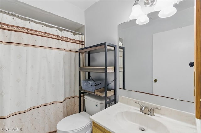 1423 SE 24th Ave, Cape Coral, FL 33990 - bathroom featuring vanity, toilet, a chandelier, and a shower with curtain