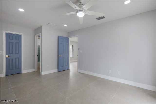 3866 Villmoor Ln, Fort Myers, FL 33919 - empty room featuring recessed lighting, baseboards, ceiling fan, and light tile patterned floors