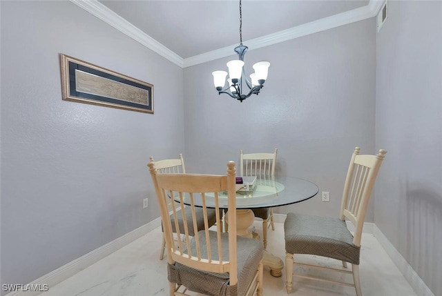 23520 Walden Center Dr Unit 207, Estero, FL 34134 - dining space featuring crown molding, a chandelier, and baseboards