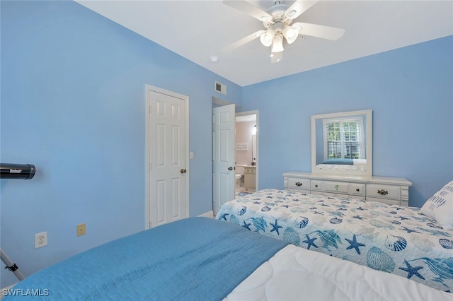 23520 Walden Center Dr Unit 207, Estero, FL 34134 - bedroom with a ceiling fan and ensuite bathroom