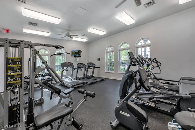 23520 Walden Center Dr Unit 207, Estero, FL 34134 - exercise room with ceiling fan and baseboards