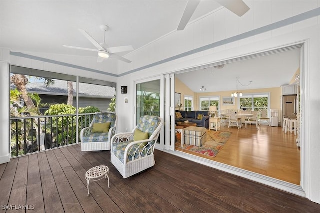 1043 Sand Castle Rd, Sanibel, FL 33957 - sunroom featuring a ceiling fan and vaulted ceiling