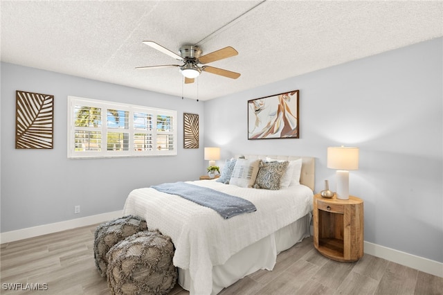 548 Broad Ave S Unit 548, Naples, FL 34102 - bedroom featuring a textured ceiling, light wood-type flooring, baseboards, and a ceiling fan
