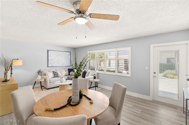 548 Broad Ave S Unit 548, Naples, FL 34102 - dining space featuring a textured ceiling, light wood-style flooring, a ceiling fan, and baseboards