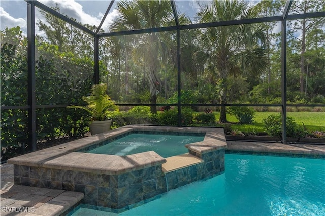 6848 Winding Cypress Dr, Naples, FL 34114 - view of pool featuring glass enclosure and a pool with connected hot tub