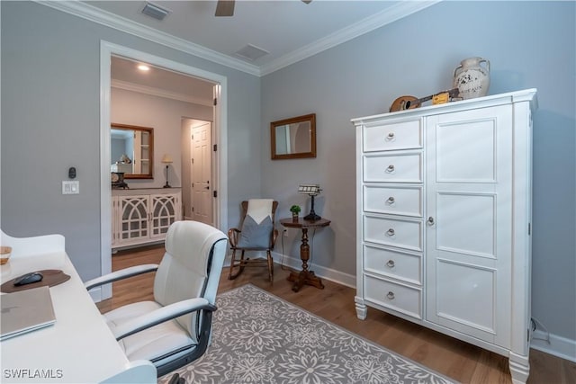 6848 Winding Cypress Dr, Naples, FL 34114 - office space with wood finished floors, ornamental molding, and baseboards