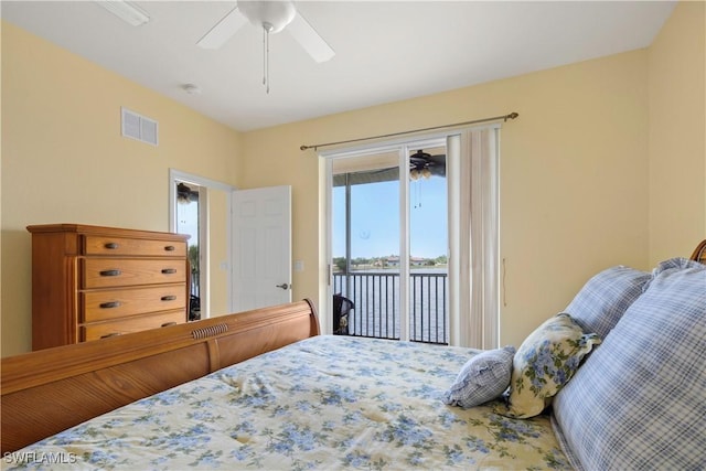 25057 Peacock Ln Unit 202, Naples, FL 34114 - bedroom featuring access to outside and a ceiling fan