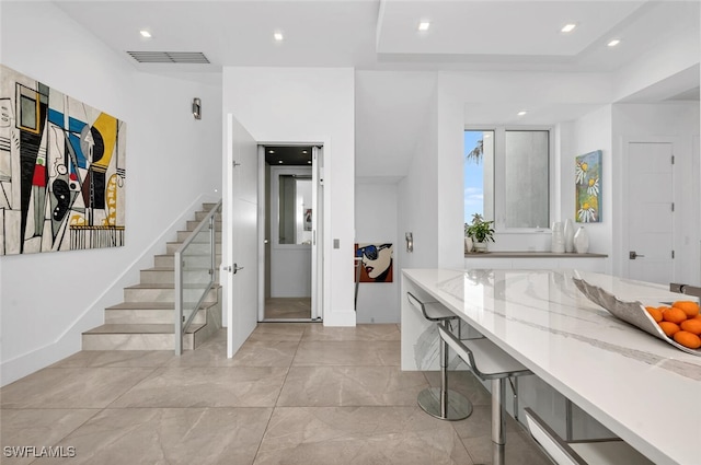 432 Bayside Ave, Naples, FL 34108 - foyer entrance with stairway, recessed lighting, and light marble finish floors