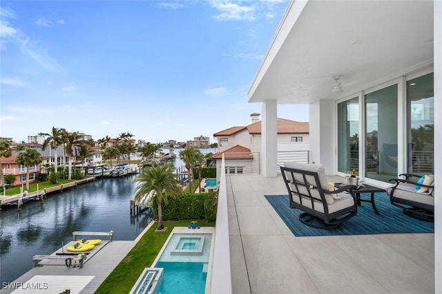 432 Bayside Ave, Naples, FL 34108 - swimming pool with a water view, an in-ground hot tub, and a residential view