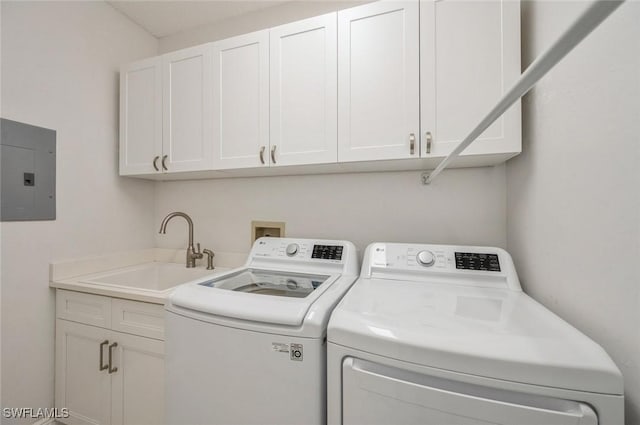 74 Silver Oaks Cir Unit 9-202, Naples, FL 34119 - washroom featuring electric panel, washing machine and clothes dryer, and cabinet space