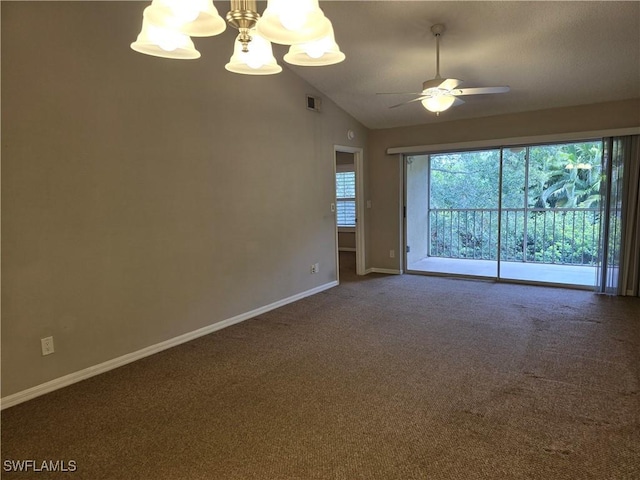 605 Squire Cir Unit 203, Naples, FL 34104 - carpeted empty room with a chandelier, lofted ceiling, healthy amount of natural light, and a ceiling fan