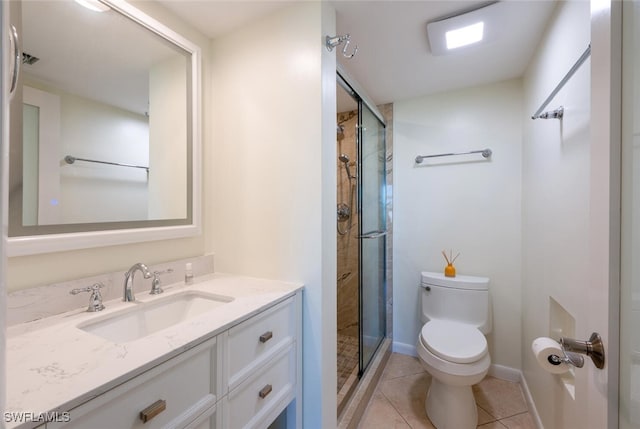3055 Riviera Dr Unit 306, Naples, FL 34103 - full bathroom featuring toilet, vanity, a stall shower, tile patterned floors, and baseboards