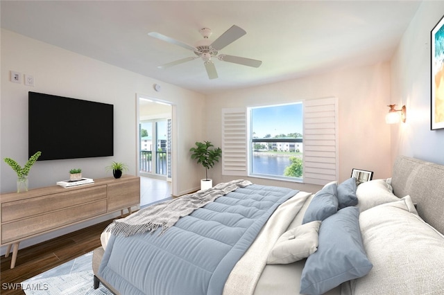 3055 Riviera Dr Unit 306, Naples, FL 34103 - bedroom with multiple windows, wood finished floors, and a ceiling fan