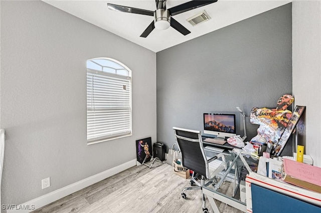 7082 Aliso Ave, West Palm Beach, FL 33413 - office area featuring ceiling fan and wood finished floors