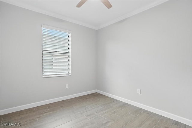 19270 Hinkley Dr, Estero, FL 33928 - spare room with ornamental molding, a ceiling fan, and light wood finished floors
