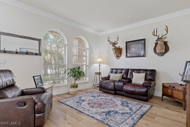 12455 Muddy Creek Ln, Fort Myers, FL 33913 - living area featuring wood finished floors, crown molding, and baseboards