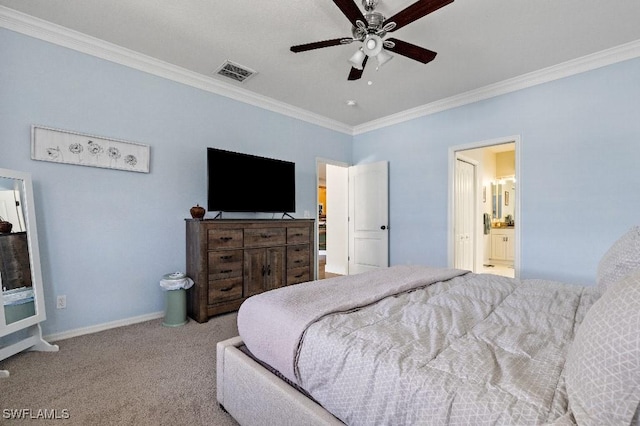 12455 Muddy Creek Ln, Fort Myers, FL 33913 - carpeted bedroom with ornamental molding, ceiling fan, baseboards, and ensuite bathroom