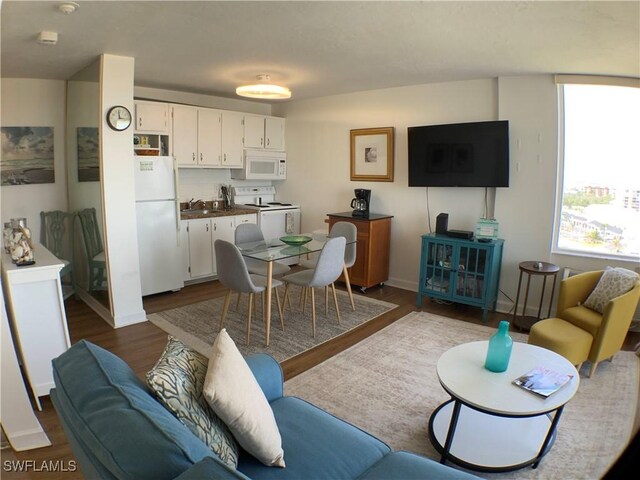 7360 Estero Blvd Unit 1102, Fort Myers Beach, FL 33931 - living area with plenty of natural light and dark wood-type flooring