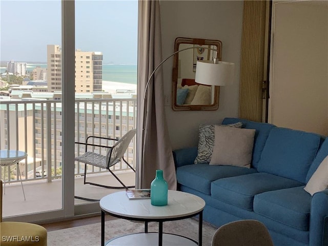 7360 Estero Blvd Unit 1102, Fort Myers Beach, FL 33931 - living area with plenty of natural light, wood finished floors, and a water view